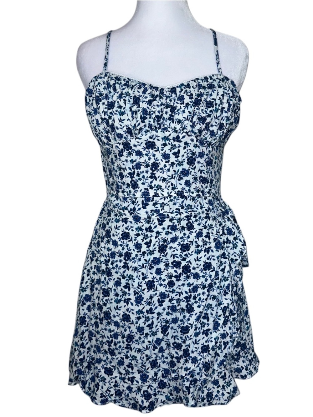 Altar'd State Dark Blue Floral Romper with Side Wrap